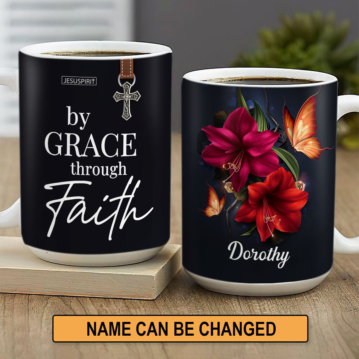 By Grace Through Faith - Pretty Personalized White Ceramic Mug H14