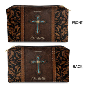 Jesuspirit | Personalized Cross Leather Pouch With Zipper | Gift For Religious Friends And Family AHN228