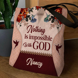 Pretty Personalized Tote Bag - Nothing Is Impossible With God M04