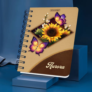 Lovely Personalized Sunflower And Butterfly Spiral Journal I04