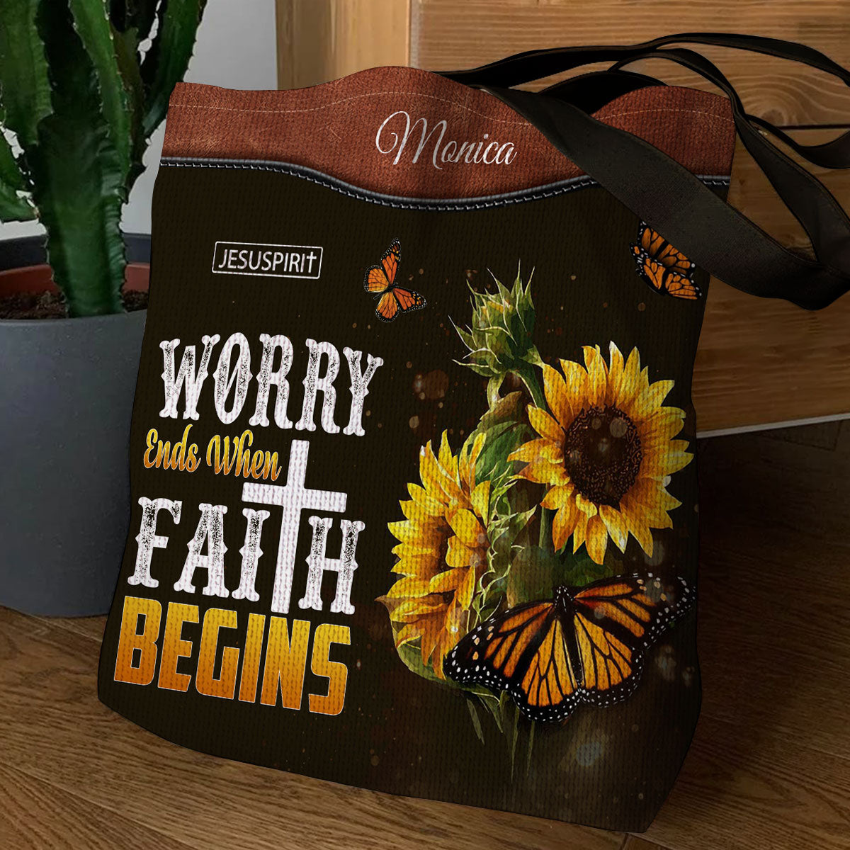 Worry Ends When Faith Begins - Beautiful Personalized Tote Bag HIM305