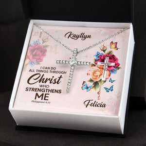 Lovely Personalized CZ Cross - I Can Do All Things Through Christ CZ02