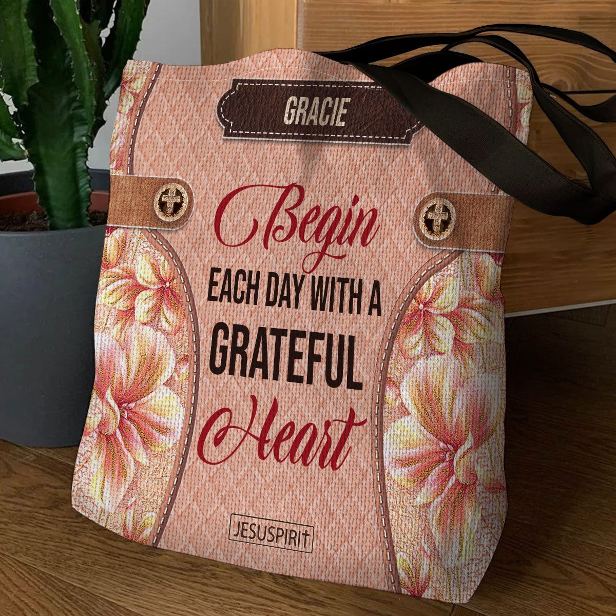 Beautiful Personalized Tote Bag - Begin Each Day With A Grateful Heart HIM296