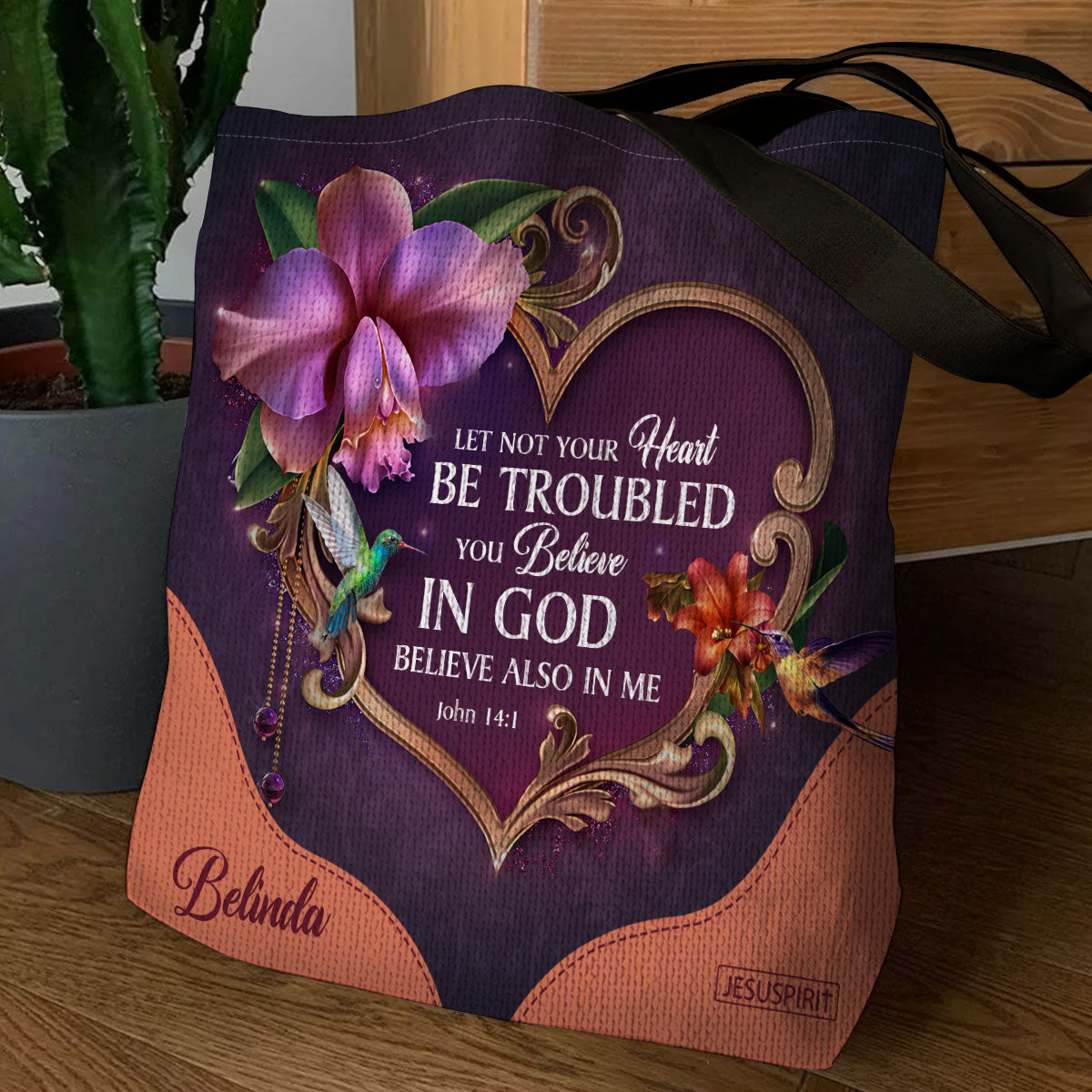 Pretty Personalized Tote Bag - Let Not Your Heart Be Troubled NUM393