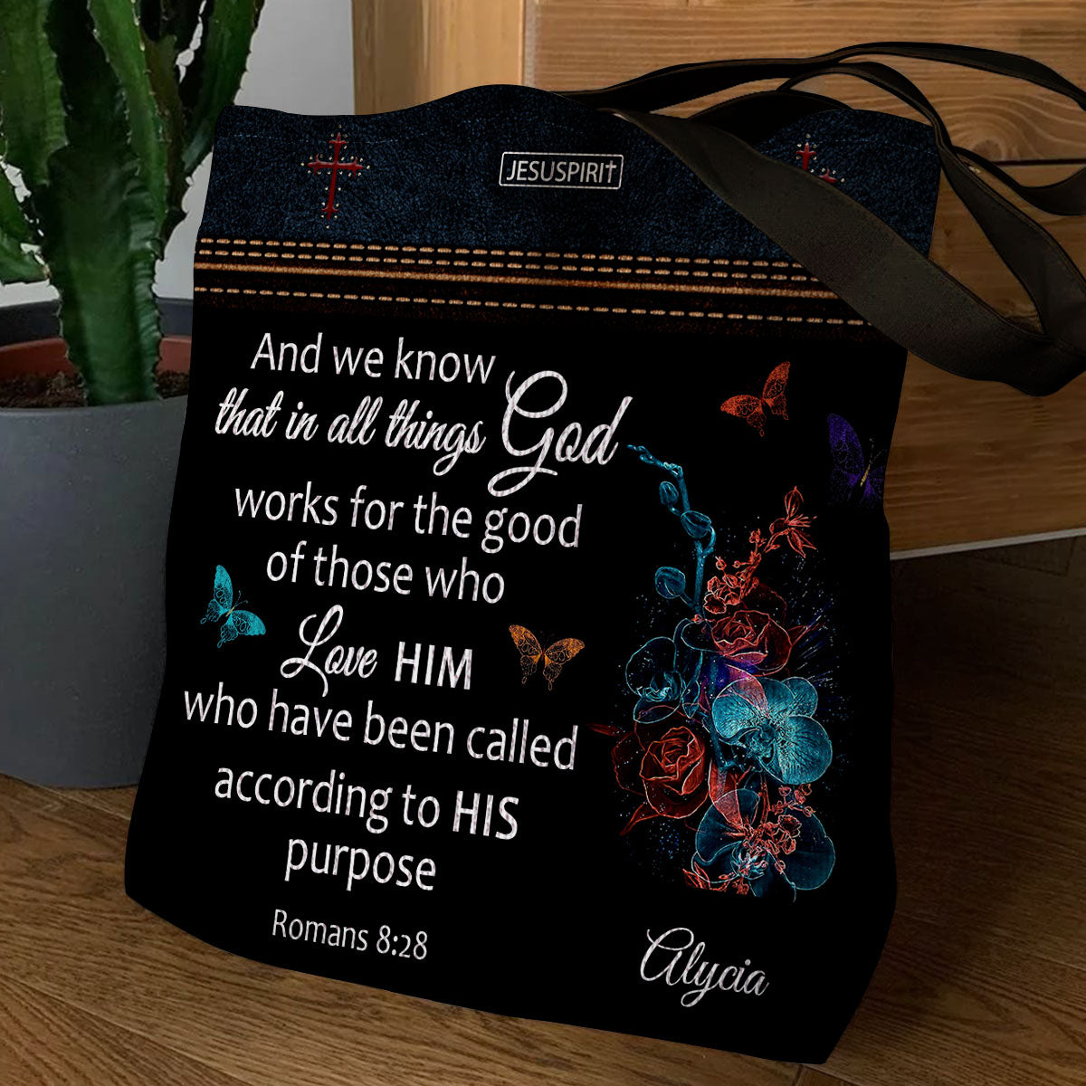 Unique Personalized Christian Tote Bag - We Know That In All Things God Works NUM431