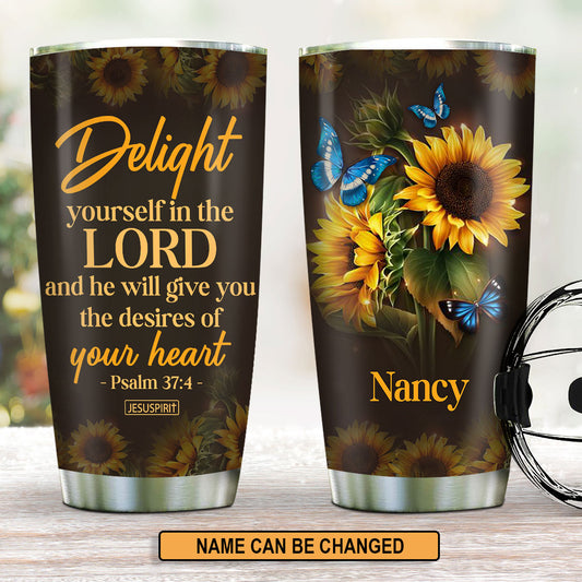 Personalized Stainless Steel Tumbler 20oz - Delight Yourself In The Lord NUH437