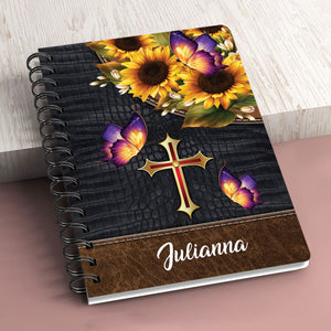 Personalized Sunflower Spiral Journal - The Lord Will Rescue Me From Every Evil Deed NUH288