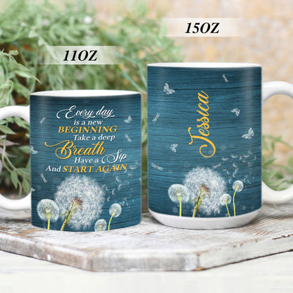 Lovely Personalized Dandelion White Ceramic Mug - Take A Deep Breath NUA157