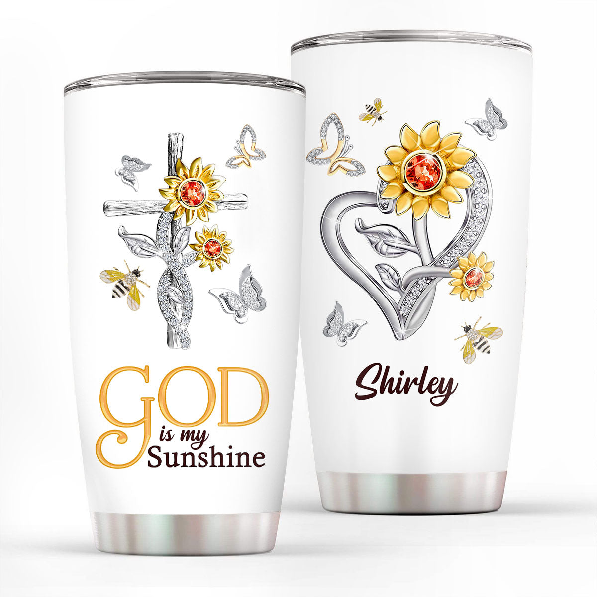 Lovely Personalized Floral Cross Stainless Steel Tumbler 20oz - I Can -  Jesuspirit