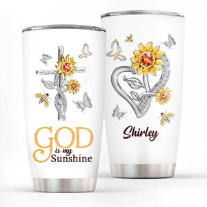 God Is My Sunshine - Classic Personalized Sunflower And Cross Stainless Steel Tumbler 20oz HM205
