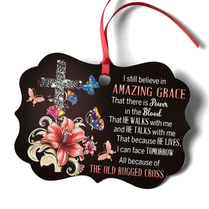Lovely Floral Cross Aluminium Ornament - Because He Lives I Can Face Tomorrow HIM154