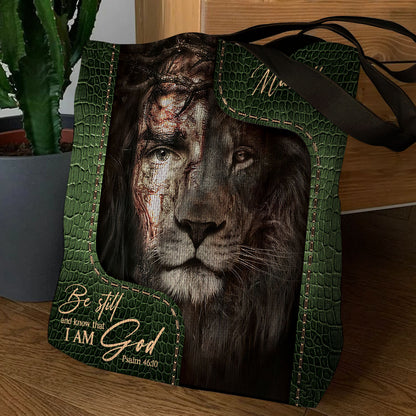 Lovely Personalized Lion Tote Bag - Be Still And Know That I Am God HM315