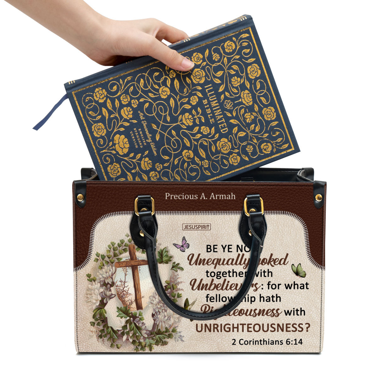 Be Ye Not Unequally Yoked Together With Unbelievers - Special Personalized Leather Handbag NUM488