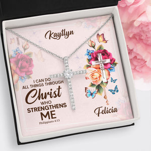 Lovely Personalized CZ Cross - I Can Do All Things Through Christ CZ02