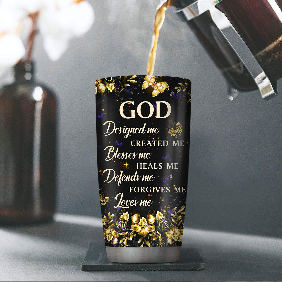 Beautiful Personalized Cross Stainless Steel Tumbler 20oz - God Designed Me AM268