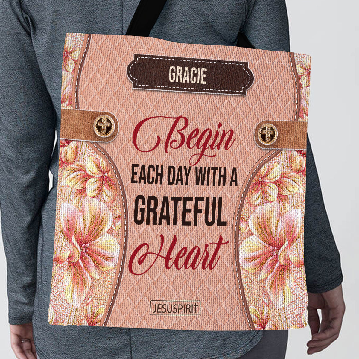 Beautiful Personalized Tote Bag - Begin Each Day With A Grateful Heart HIM296