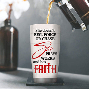 Pretty Personalized Floral Cross Stainless Steel Tumbler 20oz - She Prays, Works, And Has Faith NUH204