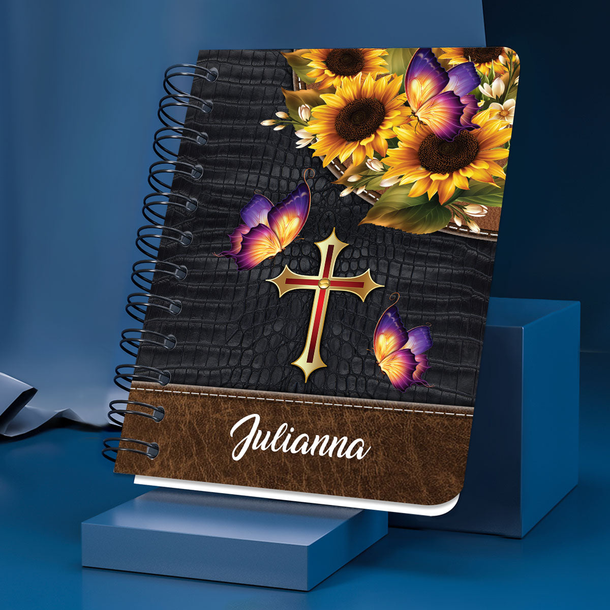 Personalized Sunflower Spiral Journal - The Lord Will Rescue Me From Every Evil Deed NUH288