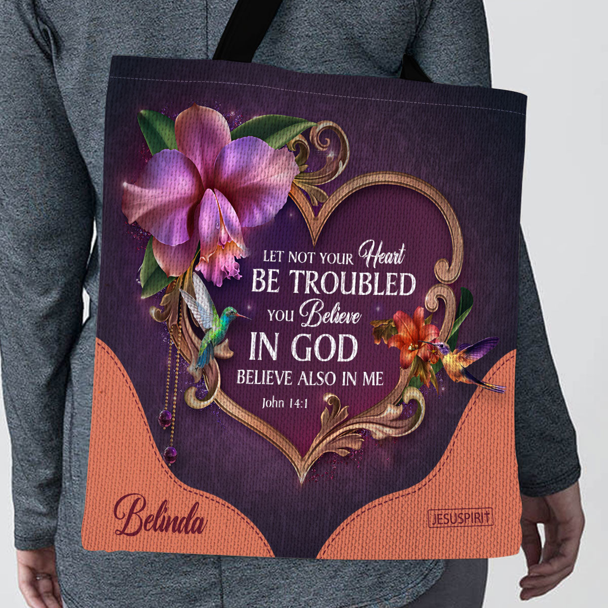 Pretty Personalized Tote Bag - Let Not Your Heart Be Troubled NUM393