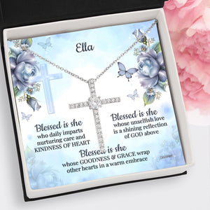 Beautiful Personalized CZ Cross - Blessed Is She Who Daily Imparts Nurturing Care CZ08