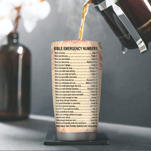 Unique Stainless Steel Tumbler 20oz - Bible Emergency Numbers NUM355