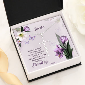 Pretty Personalized Faith Cross Necklace - For God So Loved The World FC04