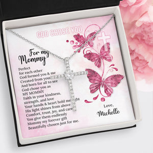 Sweet Personalized CZ Cross For Mom - God Chose You For My Mommy NUH409