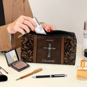 Jesuspirit | Personalized Cross Leather Pouch With Zipper | Gift For Religious Friends And Family AHN228