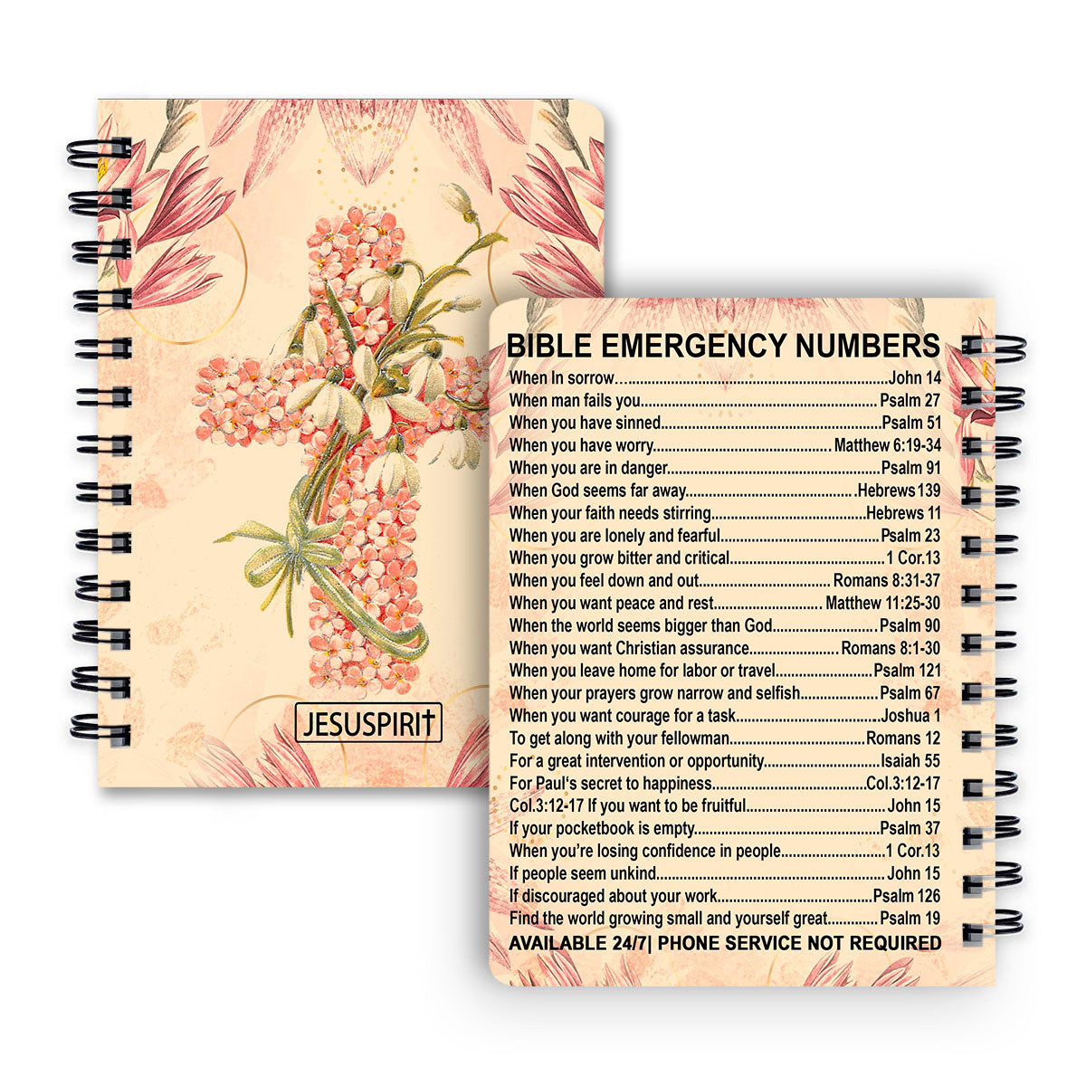 Bible Emergency Numbers - Stunning Cross Spiral Journal NUM355
