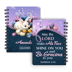 May The Lord Make His Face Shine On You - Adorable Personalized Rabbit Spiral Journal NUM379