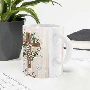For God Has Given Us A Spirit Of Power And Of A Sound Mind - Pretty Personalized Floral Cross White Ceramic Mug NUA211A