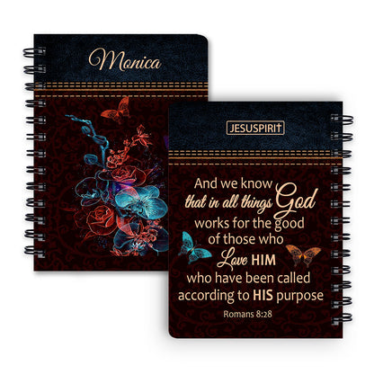 Lovely Personalized Spiral Journal - We Know That In All Things God Works NUM431