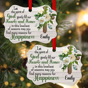 Jesuspirit | Let The Spirit Of God Gently Fill Our Hearts And Homes | Personalized Aluminium Ornament | Flower & Cross H34