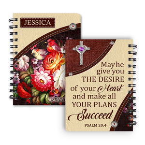 May He Give You The Desire Of Your Heart - Lovely Personalized Cross Spiral Journal NUM308
