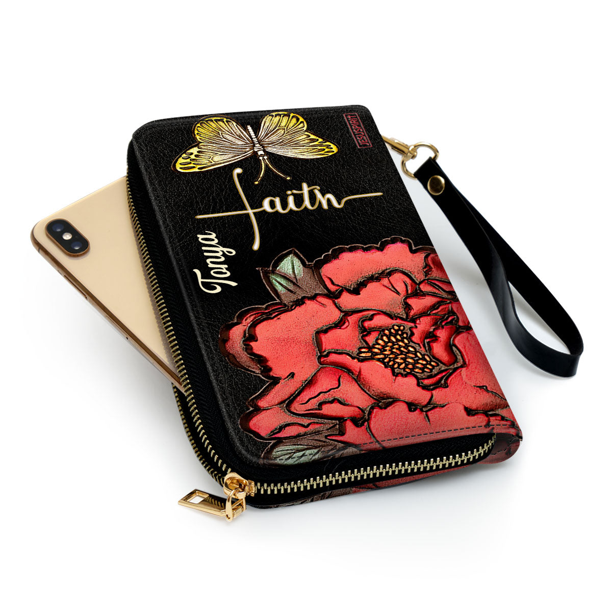 Jesuspirit | Flower And Butterfly | Awesome Personalized Christian Black Clutch Purse CPM1