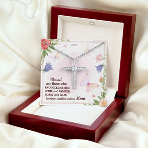 Blessed Are Those Who Snuggle And Hug - Lovely Personalized CZ Cross CZ10