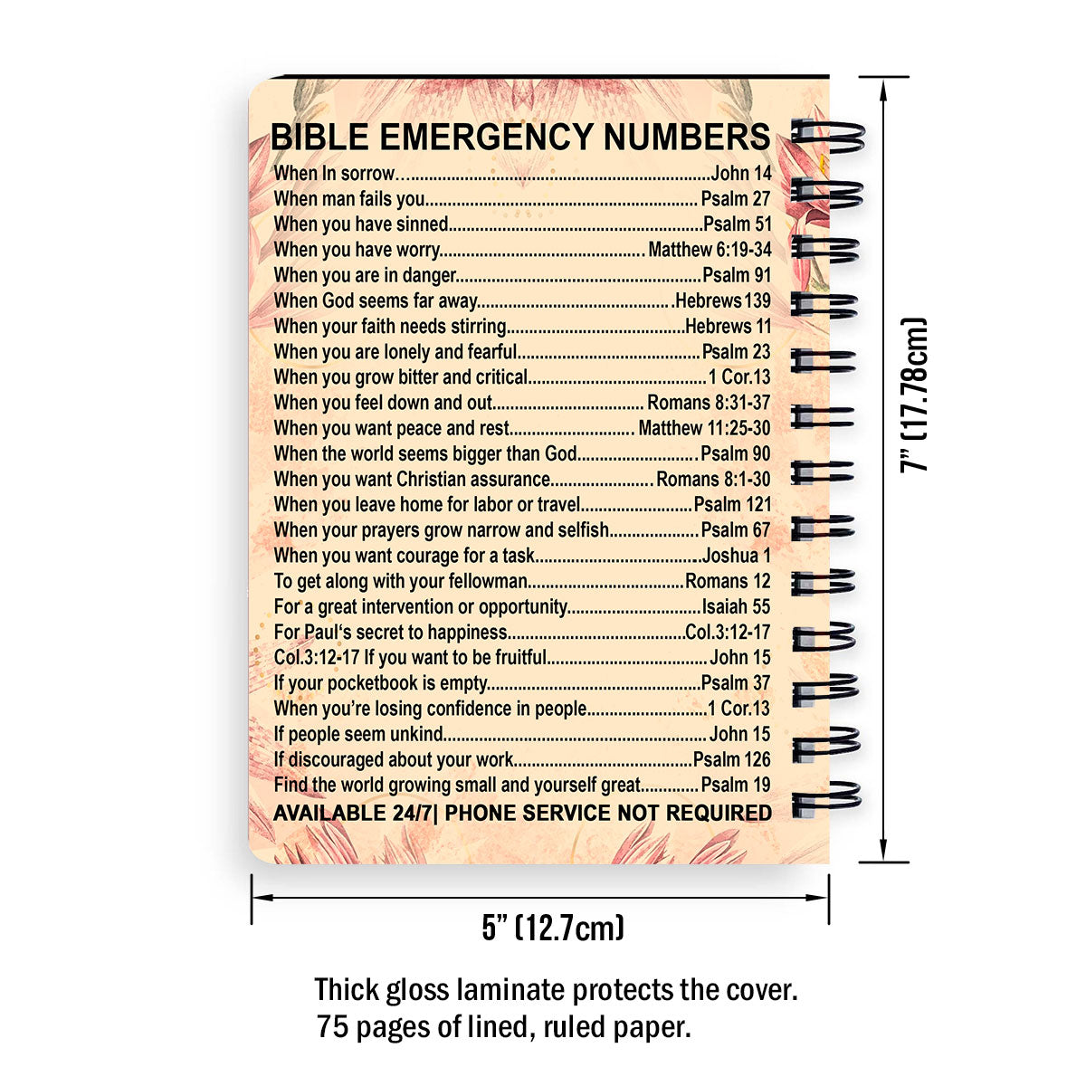 Bible Emergency Numbers - Stunning Cross Spiral Journal NUM355