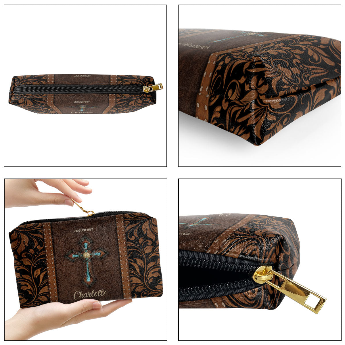 Jesuspirit | Personalized Cross Leather Pouch With Zipper | Gift For Religious Friends And Family AHN228