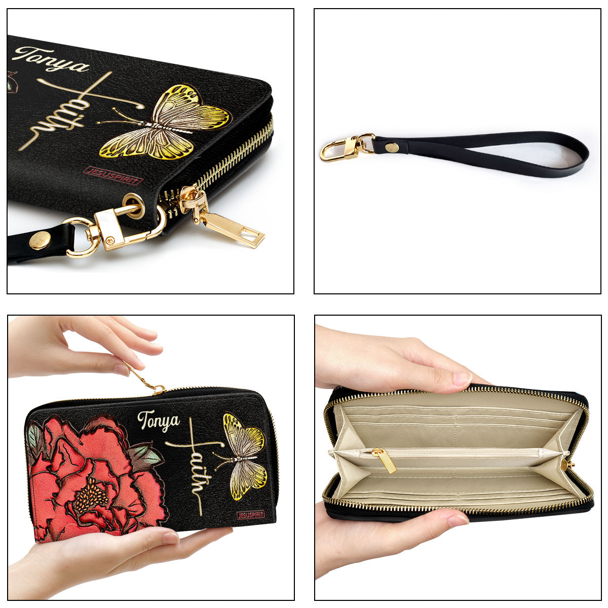 Jesuspirit | Flower And Butterfly | Awesome Personalized Christian Black Clutch Purse CPM1