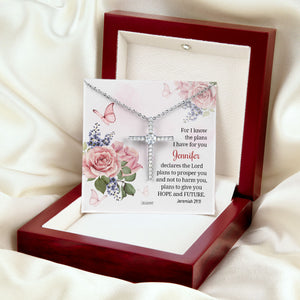 Pretty Personalized CZ Cross - For I Know The Plans I Have For You CZ03